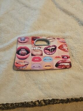Pop Art Lips Print Pink Multi Clutch Handbag